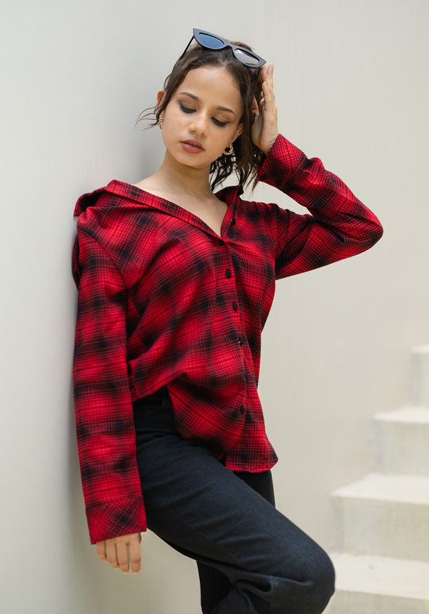 LISA RED CHECK BLOUSE